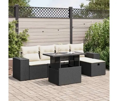 Sofos Komplektas Su Pagalvėlėmis, 6 Dalių, Juodas, Poliratanas