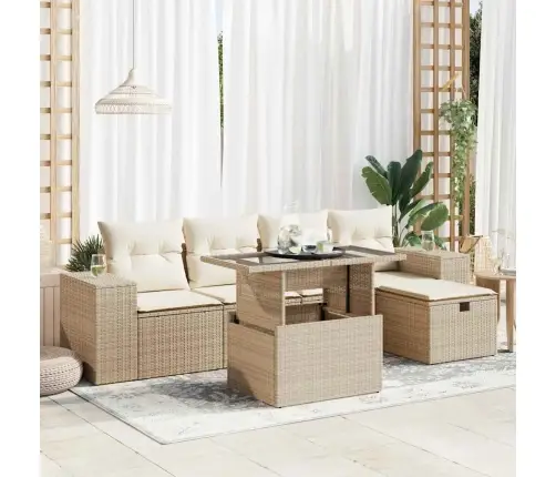 Sofos Komplektas Su Pagalvėlėmis, 6 Dalių, Smėlio, Poliratanas