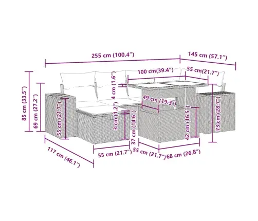 Sofos Komplektas Su Pagalvėlėmis, 8 Dalių, Juodas, Poliratanas