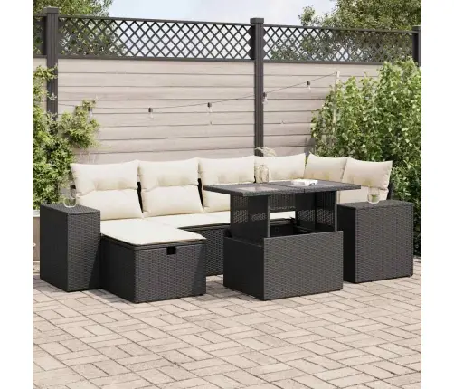 Sofos Komplektas Su Pagalvėlėmis, 8 Dalių, Juodas, Poliratanas