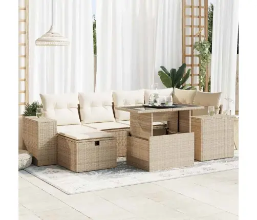 8-Daļīgs Dārza Dīvāna Komplekts, Matrači, Bēša Pe Rotangpalma Vidaxl