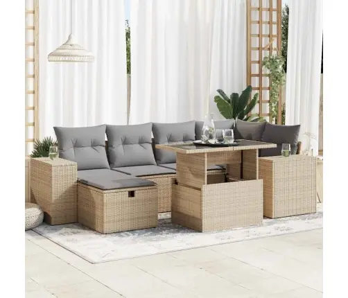 8-Daļīgs Dārza Dīvāna Komplekts, Matrači, Bēša Pe Rotangpalma Vidaxl