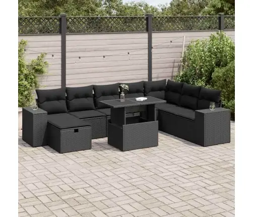 9-Daļīgs Dārza Dīvāna Komplekts, Matrači, Melna Pe Rotangpalma Vidaxl