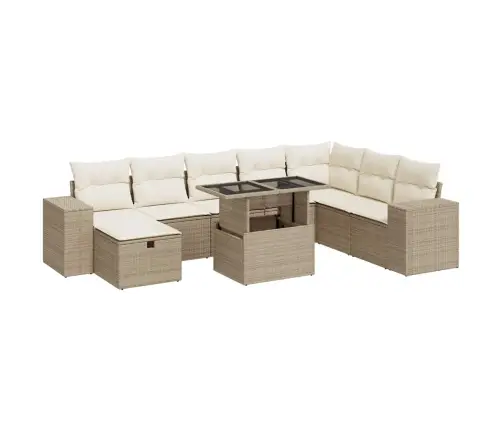 9-Daļīgs Dārza Dīvānu Komplekts, Matrači, Bēša Pe Rotangpalma Vidaxl