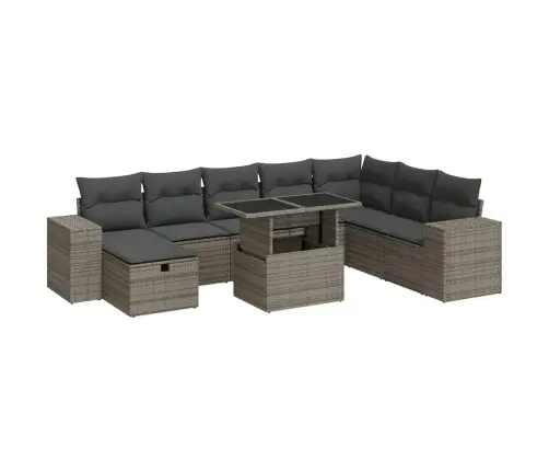 9-Daļīgs Dārza Dīvāna Komplekts Ar Matračiem, Pelēks Pe Pinums Vidaxl