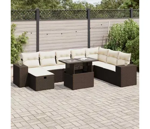 9-Daļīgs Dārza Dīvāna Komplekts, Matrači, Brūna Pe Rotangpalma Vidaxl