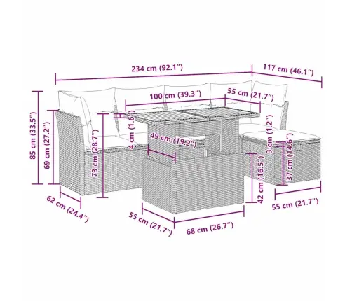 6-Daļīgs Dārza Dīvāna Komplekts, Matrači, Melna Pe Rotangpalma Vidaxl