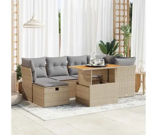 7-Osaline Aiadiivani Komplekt Patjadega, Beež, Rotang/Akaatsia