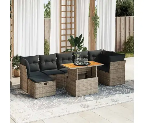 8-Daļīgs Dārza Dīvāna Komplekts, Matrači, Pelēks Pe Rotangpalma Vidaxl