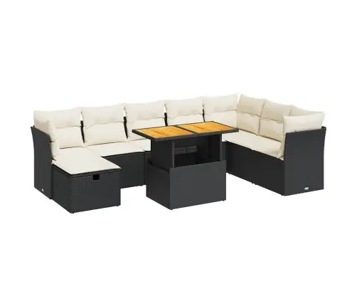 9-Daļīgs Dārza Dīvāna Komplekts, Matrači, Melna Pe Rotangpalma Vidaxl