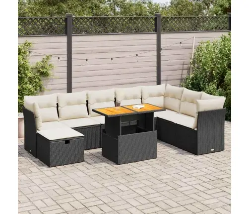 9-Daļīgs Dārza Dīvāna Komplekts, Matrači, Melna Pe Rotangpalma Vidaxl