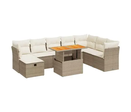 9-Daļīgs Dārza Dīvānu Komplekts, Matrači, Bēša Pe Rotangpalma Vidaxl