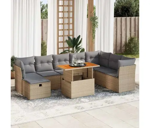 9-Daļīgs Dārza Dīvānu Komplekts, Matrači, Bēša Pe Rotangpalma Vidaxl