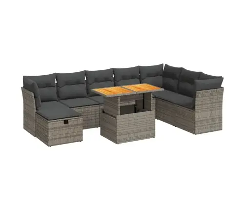 9-Daļīgs Dārza Dīvāna Komplekts Ar Matračiem, Pelēks Pe Pinums Vidaxl