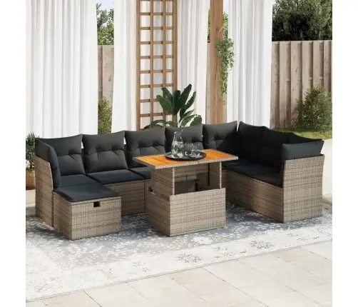 9-Daļīgs Dārza Dīvāna Komplekts Ar Matračiem, Pelēks Pe Pinums Vidaxl