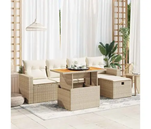 6-Daļīgs Dārza Dīvāna Komplekts, Matrači, Bēša Pe Rotangpalma Vidaxl