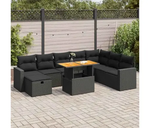 9-Daļīgs Dārza Dīvāna Komplekts, Matrači, Melna Pe Rotangpalma Vidaxl