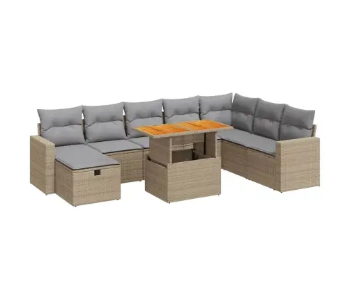 9-Daļīgs Dārza Dīvānu Komplekts, Matrači, Bēša Pe Rotangpalma Vidaxl