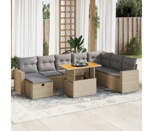 9-Daļīgs Dārza Dīvānu Komplekts, Matrači, Bēša Pe Rotangpalma Vidaxl