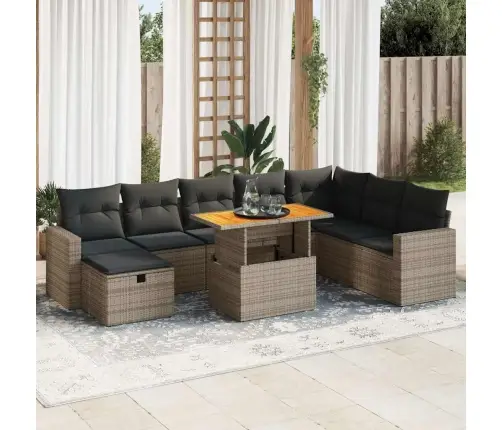 Sodo Komplektas Su Pagalvėlėmis, 9 Dalių, Poliratanas/Akacija