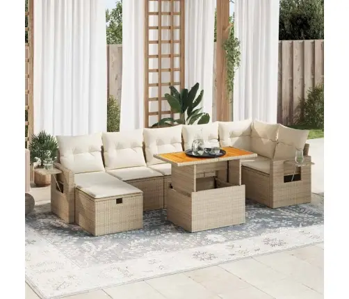 5-Daļīgs Dārza Dīvāna Komplekts, Matrači, Bēša Pe Rotangpalma Vidaxl