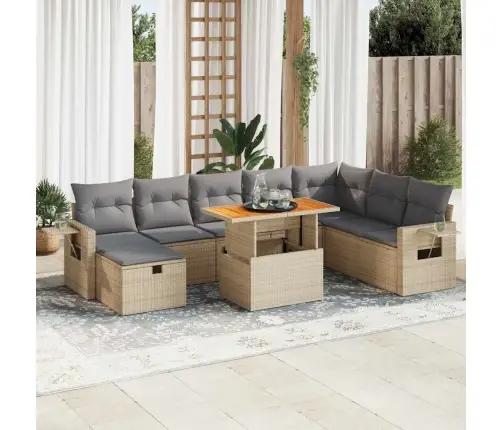 9-Osaline Aiadiivani Komplekt Patjadega, Beež, Rotang/Akaatsia