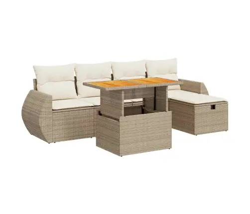 6-Daļīgs Dārza Dīvāna Komplekts, Matrači, Bēša Pe Rotangpalma Vidaxl