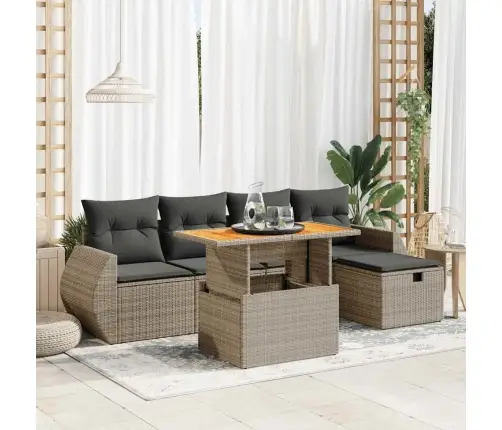 6-Daļīgs Dārza Dīvāna Komplekts, Matrači, Pelēka Pe Rotangpalma Vidaxl