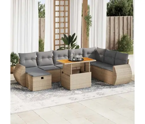 Sodo Komplektas Su Pagalvėlėmis, 9 Dalių, Poliratanas/Akacija