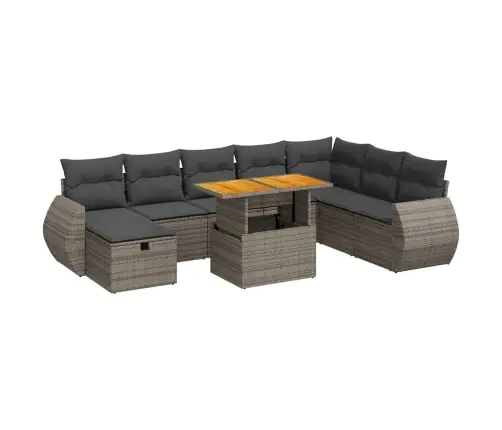 9-Daļīgs Dārza Dīvāna Komplekts Ar Matračiem, Pelēks Pe Pinums Vidaxl