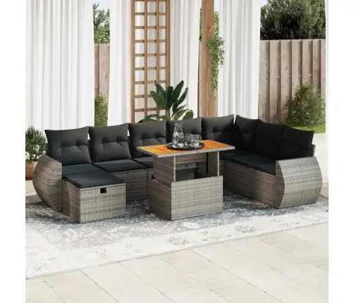 9-Daļīgs Dārza Dīvāna Komplekts Ar Matračiem, Pelēks Pe Pinums Vidaxl