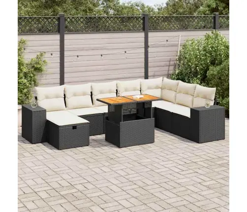 9-Daļīgs Dārza Dīvāna Komplekts, Matrači, Melna Pe Rotangpalma Vidaxl