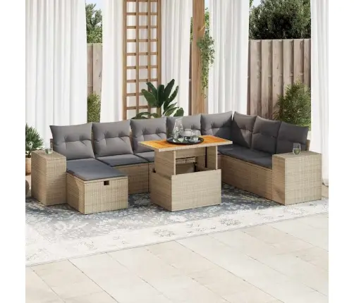 9-Osaline Aiadiivani Komplekt Patjadega, Beež, Rotang/Akaatsia