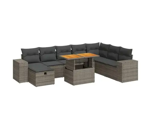 9-Daļīgs Dārza Dīvāna Komplekts Ar Matračiem, Pelēks Pe Pinums Vidaxl