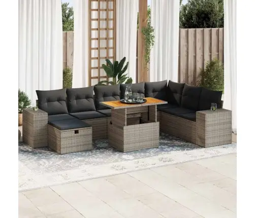 9-Daļīgs Dārza Dīvāna Komplekts Ar Matračiem, Pelēks Pe Pinums Vidaxl