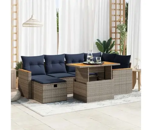 7-Daļīgs Dārza Dīvāna Komplekts, Matrači, Pelēka Pe Rotangpalma Vidaxl