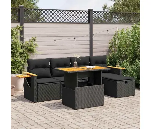 Sofos Komplektas Su Pagalvėlėmis, 6 Dalių, Juodas, Poliratanas