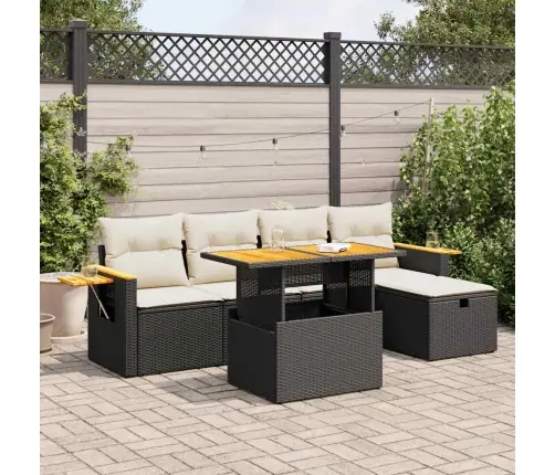 6-Daļīgs Dārza Dīvāna Komplekts, Matrači, Melna Pe Rotanpalma Vidaxl