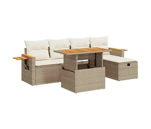 6-Daļīgs Dārza Dīvāna Komplekts, Matrači, Bēša Pe Rotangpalma Vidaxl