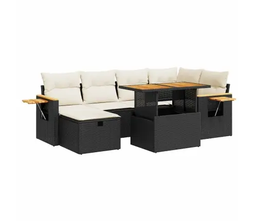 Sofos Komplektas Su Pagalvėlėmis, 8 Dalių, Juodas, Poliratanas