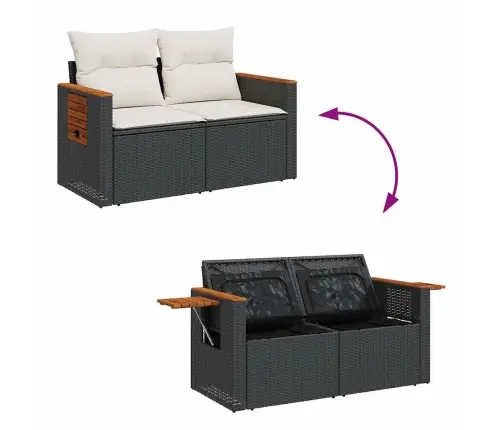 Sofos Komplektas Su Pagalvėlėmis, 8 Dalių, Juodas, Poliratanas