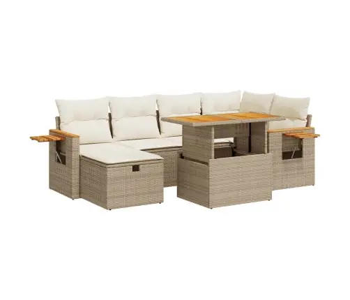 Sofos Komplektas Su Pagalvėlėmis, 8 Dalių, Smėlio, Poliratanas