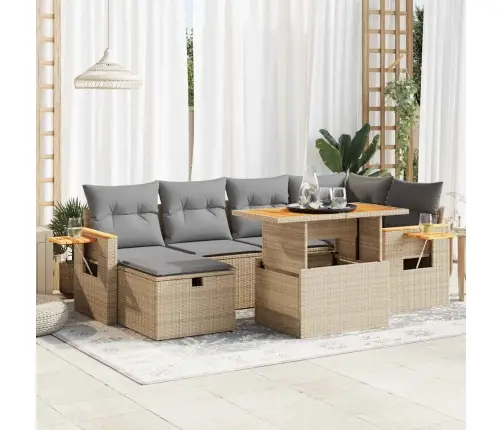 8-Daļīgs Dārza Dīvāna Komplekts, Matrači, Bēša Pe Rotangpalma Vidaxl