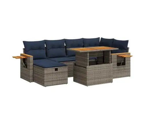 7-Daļīgs Dārza Dīvāna Komplekts, Matrači, Pelēka Pe Rotangpalma Vidaxl