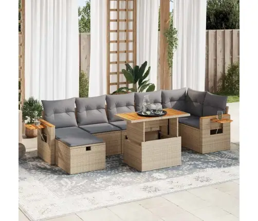 5-Daļīgs Dārza Dīvāna Komplekts, Matrači, Bēša Pe Rotangpalma Vidaxl