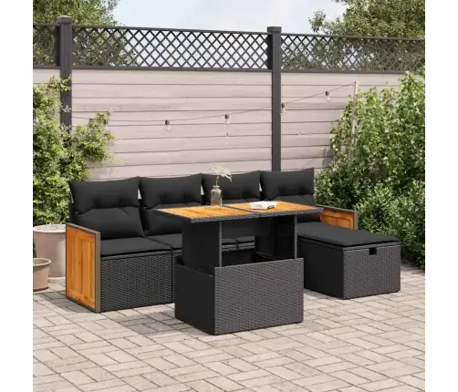 6-Daļīgs Dārza Dīvāna Komplekts, Matrači, Melna Pe Rotanpalma Vidaxl