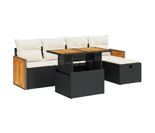 Sofos Komplektas Su Pagalvėlėmis, 6 Dalių, Juodas, Poliratanas