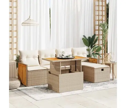 Sofos Komplektas Su Pagalvėlėmis, 6 Dalių, Smėlio, Poliratanas