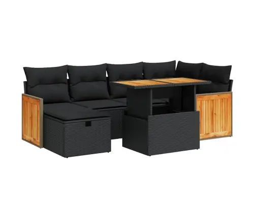 Sofos Komplektas Su Pagalvėlėmis, 8 Dalių, Juodas, Poliratanas