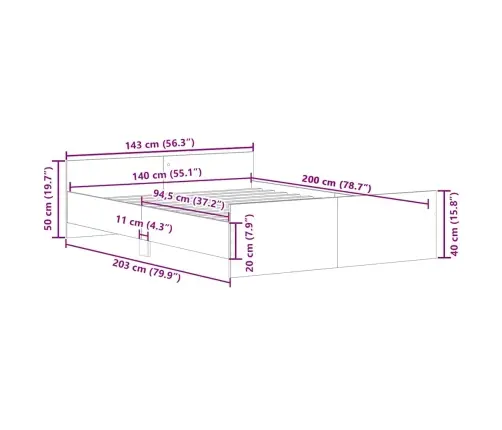 Gultas Rāmis Bez Matrača, 140X200 Cm, Inženierijas Koks Vidaxl